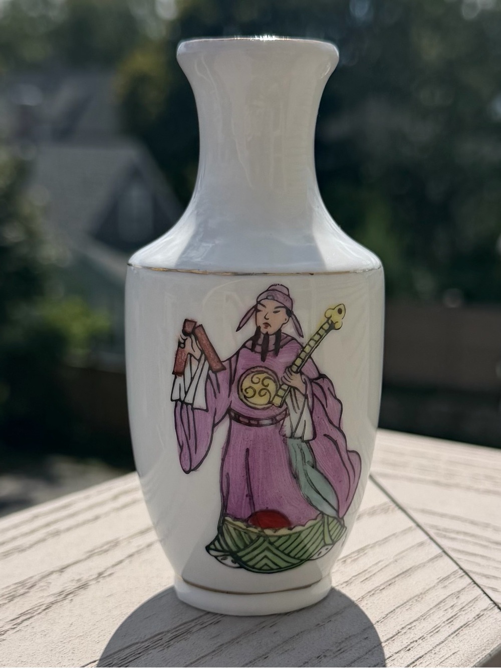 Vintage Chinese Wu Shuang Pu Hand-Painted Porcelain Bud Vase, 4.25”H